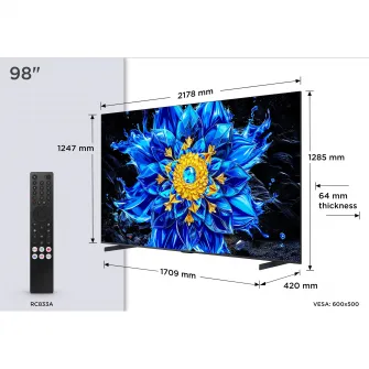 Televizor TCL QD-MiniLed 98P8L, 248 cm, Smart Google TV, 4K Ultra HD, 144Hz, Clasa E (Model 2026)