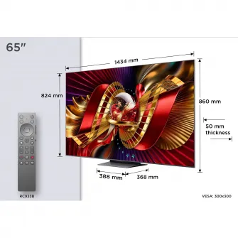 Televizor TCL SQD-MiniLed 65C8L, 164 cm, Smart Google TV, 4K Ultra HD, 144Hz, Sunet Bang & Olufsen, Clasa D (Model 2026)