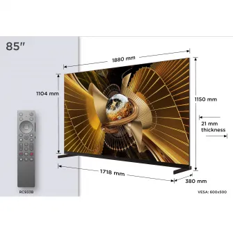 Televizor TCL SQD-MiniLed 85X11L, 214 cm, Smart Google TV, 4K Ultra HD, 144Hz, Clasa F (Model 2026)