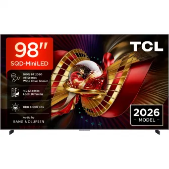 Televizor TCL SQD-MiniLed 98C8L, 248 cm, Smart Google TV, 4K Ultra HD, 144Hz, Sunet Bang & Olufsen, Clasa D (Model 2026)
