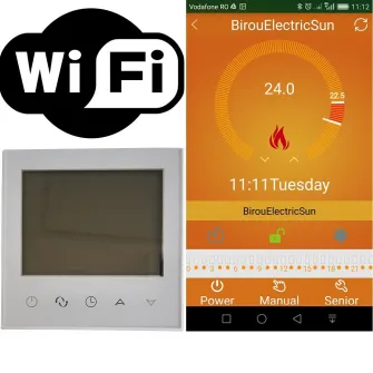 Termostat controlat prin internet de pe telefon programabil ElectricSun 16AT pe fir