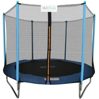 Trambulina AliBibi Fun 508, albastra, diametru 244 cm ( 8 FT ), plasa de siguranta, scara inclusa, plasa rezistenta UV, structura metal