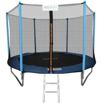 Trambulina AliBibi Fun 508, albastra, diametru 244 cm ( 8 FT ), plasa de siguranta, scara inclusa, plasa rezistenta UV, structura metal