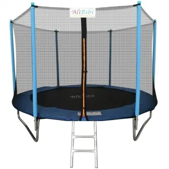 Trambulina AliBibi Fun 510, albastra, diametru 305 cm ( 10 FT ), plasa de siguranta, scara inclusa, plasa rezistenta UV, structura metal