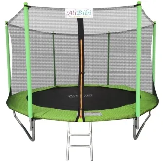 Trambulina AliBibi Fun 606, verde, diametru 183 cm ( 6 FT ), plasa de siguranta, scara inclusa, plasa rezistenta UV, structura metal