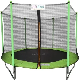 Trambulina AliBibi Fun 608, verde, diametru 244 cm ( 8 FT ), plasa de siguranta, scara inclusa, plasa rezistenta UV, structura metal