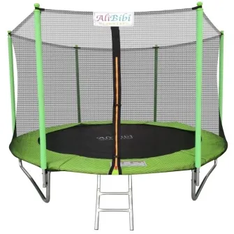 Trambulina AliBibi Fun 608, verde, diametru 244 cm ( 8 FT ), plasa de siguranta, scara inclusa, plasa rezistenta UV, structura metal
