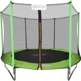 Trambulina AliBibi Fun 610, verde, diametru 305 cm ( 10 FT ), plasa de siguranta, scara inclusa, plasa rezistenta UV, structura metal