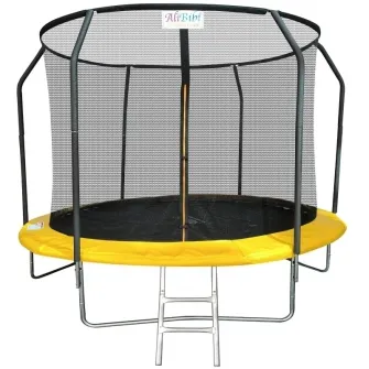 Trambulina AliBibi Fun 706, galbena, diametru 183 cm ( 6 FT ), plasa de siguranta, scara inclusa, plasa rezistenta UV, structura metal