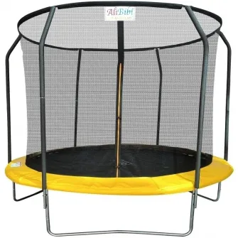 Trambulina AliBibi Fun 708, galbena, diametru 244 cm ( 8 FT ), plasa de siguranta, scara inclusa, plasa rezistenta UV, structura metal