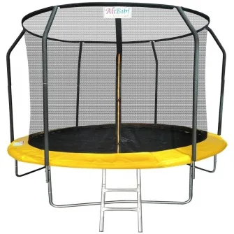 Trambulina AliBibi Fun 708, galbena, diametru 244 cm ( 8 FT ), plasa de siguranta, scara inclusa, plasa rezistenta UV, structura metal