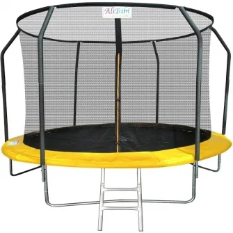 Trambulina AliBibi Fun 710, galbena, diametru 305 cm ( 10 FT ), plasa de siguranta, scara inclusa, plasa rezistenta UV, structura metal