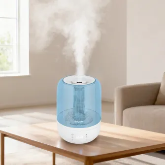 Umidificator Evoair LUNO, Smart, Wifi, Rezervor 2.5L, Capacitate de umidificare 150 ml/h, Senzor umiditate, Autonomie 16 ore, Indicator umiditate si temperatura, Filtru mineral Anticalcar - Alb, Albastru