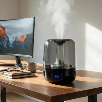 Umidificator Evoair LUNO, Smart, Wifi, Rezervor 2.5L, Capacitate de umidificare 150 ml/h, Senzor umiditate, Autonomie 16 ore, Indicator umiditate si temperatura, Filtru mineral Anticalcar - Negru, Gri