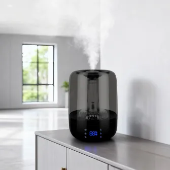 Umidificator Evoair LUNO, Smart, Wifi, Rezervor 2.5L, Capacitate de umidificare 150 ml/h, Senzor umiditate, Autonomie 16 ore, Indicator umiditate si temperatura, Filtru mineral Anticalcar - Negru, Gri