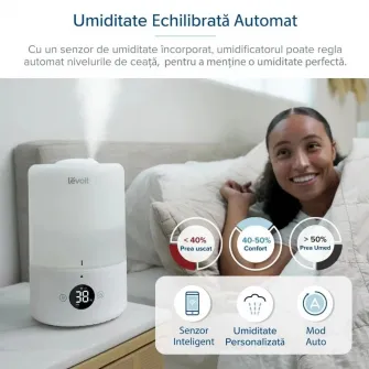 Umidificator de Aer LEVOIT Dual 200S, SMART, WI-FI Ultrasonic, Rezervor 3l, Silentios, Aromaterapie, Functie AUTO, Autonomie 25 Ore