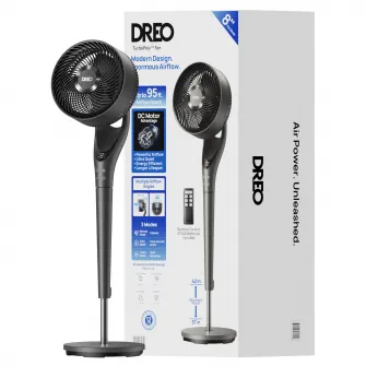 Ventilator Circular Dreo DR-HPF024, Telecomanda, 9 Viteze, 4 Moduri Functionare, Oscilatie Automata, Timer, Motor DC Silentios, Inaltime Reglabila, Gri