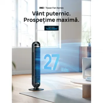 Ventilator Turn DREO Nomad DR-HTF014, 8 viteze, 4 functii, 92cm, oscilatie 90°, HyperSilent 25dB, telecomanda, negru