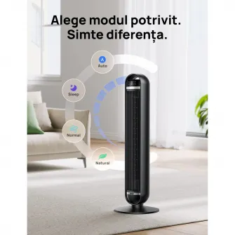 Ventilator Turn DREO Nomad DR-HTF014, 8 viteze, 4 functii, 92cm, oscilatie 90°, HyperSilent 25dB, telecomanda, negru