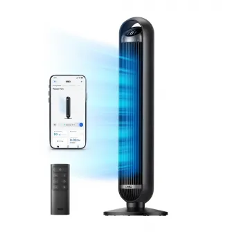 Ventilator Turn Smart Dreo DR-HTF013S, Telecomanda, 8 Viteze, 4 Moduri Functionare, Oscilatie Automata 90°, Timer 8H, Control WiFi, Motor DC Silentios, Negru