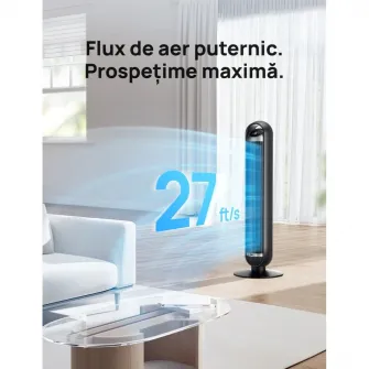 Ventilator Turn Smart Dreo DR-HTF013S, Telecomanda, 8 Viteze, 4 Moduri Functionare, Oscilatie Automata 90°, Timer 8H, Control WiFi, Motor DC Silentios, Negru