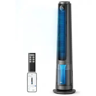 Ventilator Turn Smart Dreo Evaporativ DR‑HEC005S, Telecomanda, 12 Viteze, 4 Moduri Functionare, Oscilatie 90°, Timer 12H, Rezervor Apa 6L, Argintiu