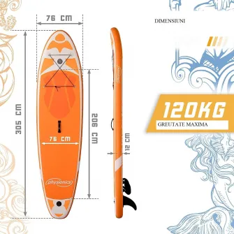 Placa de surf, Physionics, Sup gobflabila, 305x76x12cm, portocalie