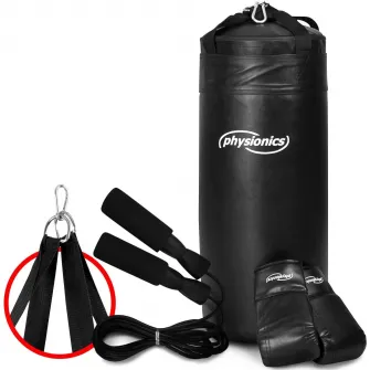 Sac de box pentru copii, 2 manusi, coarda de sarit, 13kg, negru