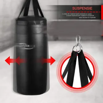 Sac de box pentru copii, 2 manusi, coarda de sarit, 13kg, negru