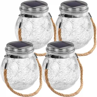 Set de 4 lampi solare, tip borcan cu 20 de led-uri, VOLTRONIC