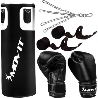 Set sac de box, manusi, bandaje, MOVIT, pentru adulti, negru