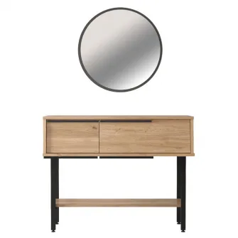 Consola cu oglinda Wardio melaminat culoare lemn natural - negru 100x29.5x76cm