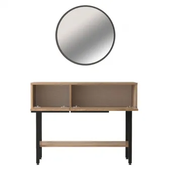 Consola cu oglinda Wardio melaminat culoare lemn natural - negru 100x29.5x76cm