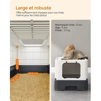 Litiera acoperita cu setar, Feandrea, Alb, 54.3×42.5×37.8 cm