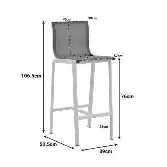 Scaun de bar de gradina, Melina, Gri, 45x49x115 cm