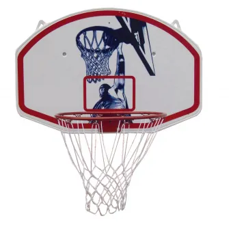 Panou baschet 90x60 cm, cu inel otel si plasa, Spartan, Alb/Rosu