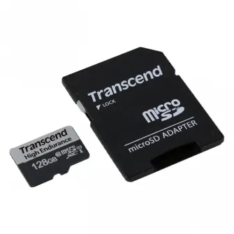 128GB MicroSD (Class 10) UHS-I (U1),+SD adapter, Transcend "TS128GUSD350" (R/W:95/45MB/s, Endurance)