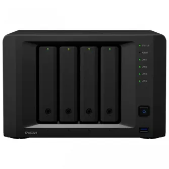 SYNOLOGY DVA3221 Deep Learning NVR, 4-bay, Intel Atom 4-core 2.1GHz,  GTX 1650, 8Gb, 4x1GbE, COM