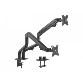 Arm for 2 monitors 17"-32" - Gembird MA-DA2-02, Steel (1.35 mm), Gas spring 2-8 kg, VESA 75/100, arm rotates, extends and retracts, tilts to change reading angles, and allows to rotate display from landscape-to-portrait mode