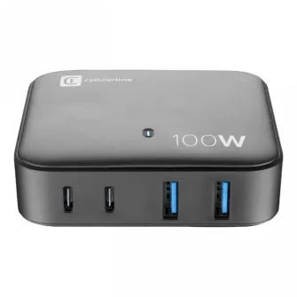 Incarcator Cellularline Wall Charger GAN, 4 Ports, 100W, 100W, Negru