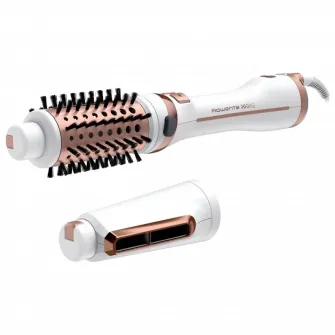 Perie rotativa cu aer cald Rowenta Brush Activ Ultimate Care CF9720F0, tehnologie Careful Heat, invelis quart ceramic si tehnologie Ionic Booster, design compact si ergonomic, 3 trepte de temperatura/viteza, concentrator pentru pre-uscare, Alb