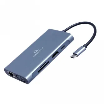 Adaptor Video Cablexpert A-CM-COMBO7-01, USB Type-C - LAN, VGA, HDMI, USB Type-C, USB Type-A, SD card-reader, Gri