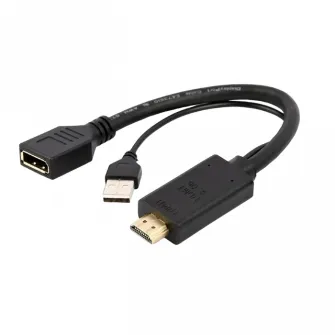 Adaptor Video Cablexpert A-HDMIM-DPF-01, HDMI (M) - DisplayPort, USB Type-A, 0,1m, Negru