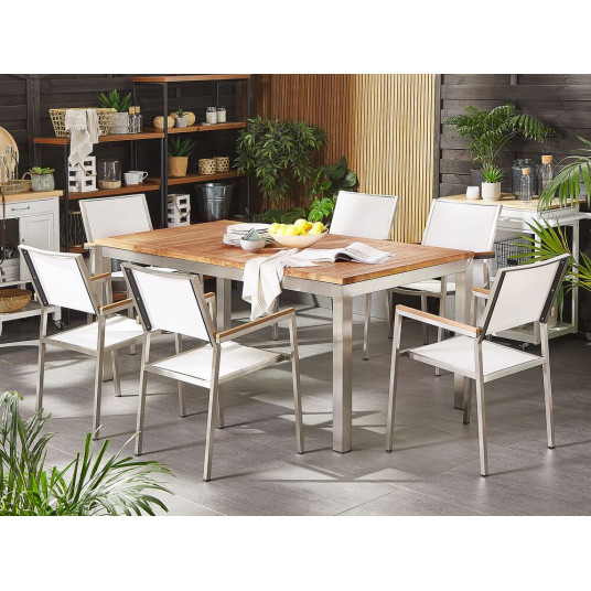set de masa pentru gradina grosso teak alb pentru 6 persoane